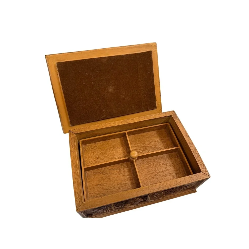 Vintage Wasa Resin Sewing Box Faux Wood Relief Carved Notions Organizer Chest